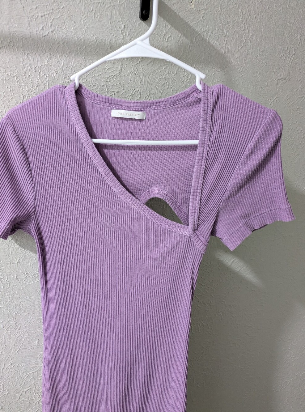 John Elliott Purple Cotton Ribbed Knit Cut-Out Dress